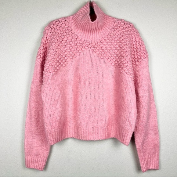 NWT Free People Bradley Textured Cropped Mock Neck Pullover Sweater in Pink - Picture 2 of 6